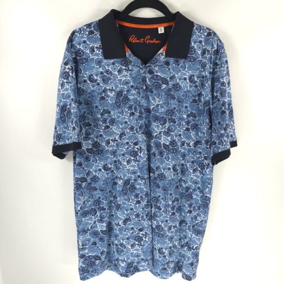 NWT ROBERT GRAHAM CLASSIC FIT AMARO Blue Polo Shirt COTTON RPP227502MCF Size M - Picture 3 of 9